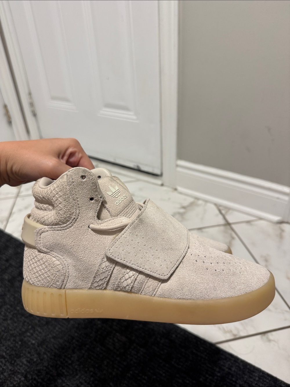 adidas Beige Suede High-Top Sneakers with Gum Sole